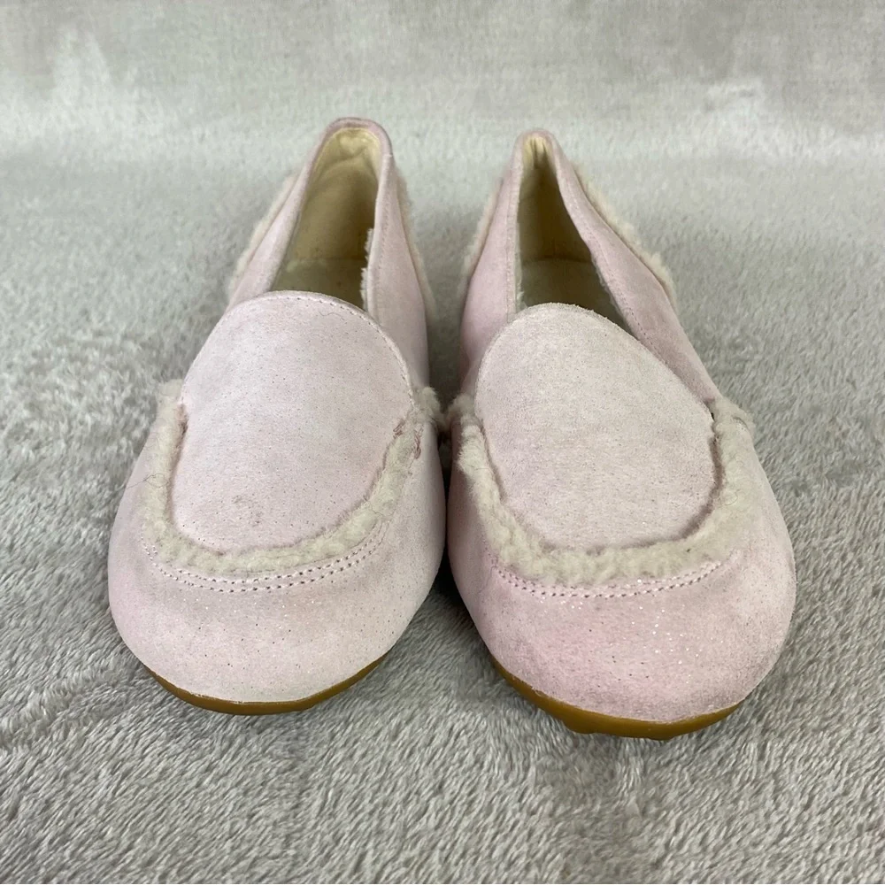 UGG Hailey Sparkle Girls Slippers Flats Size 4 Pink Sheepskin Suede Slip On